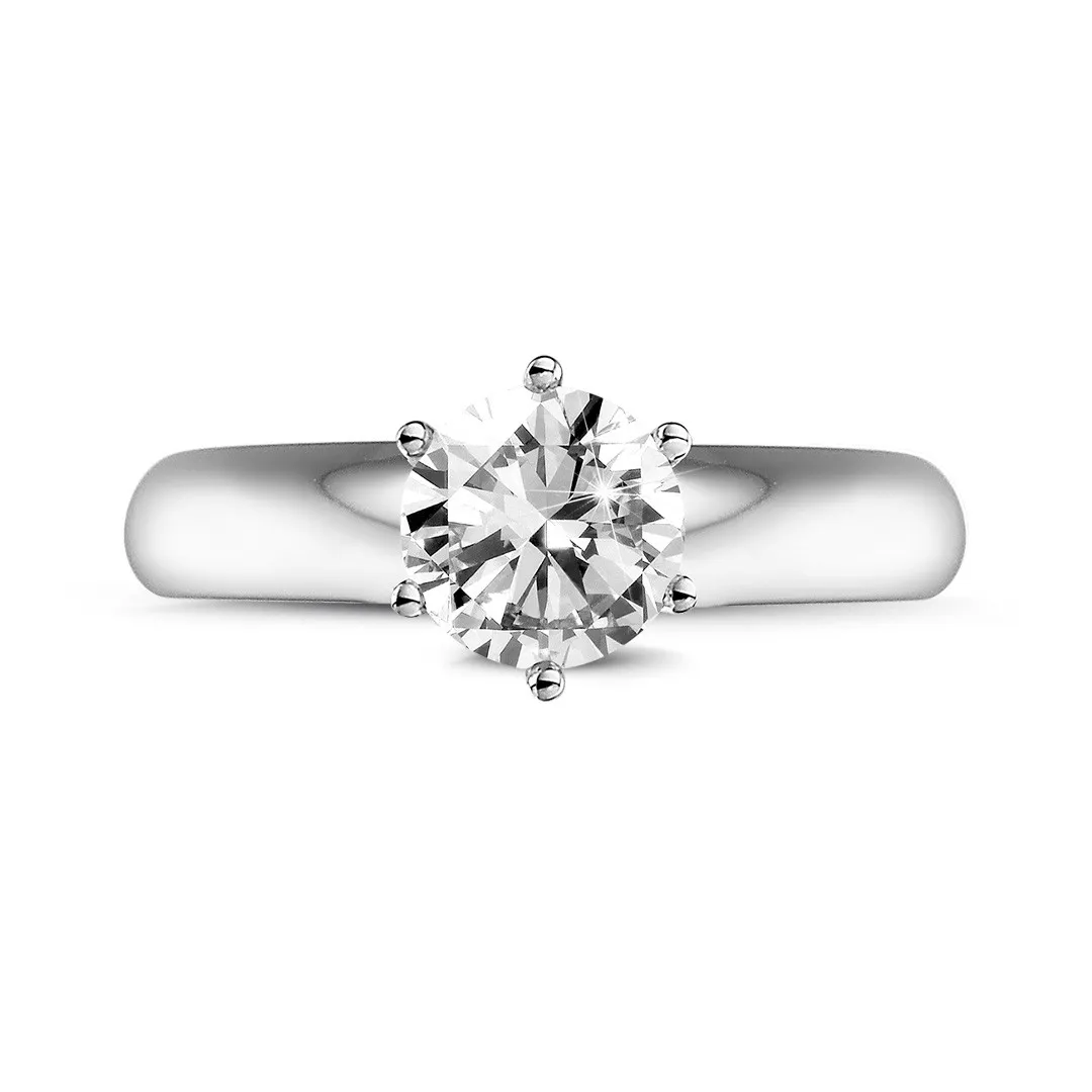 0.90 quilates anillo solitario diamante con 6 grapas en platino 