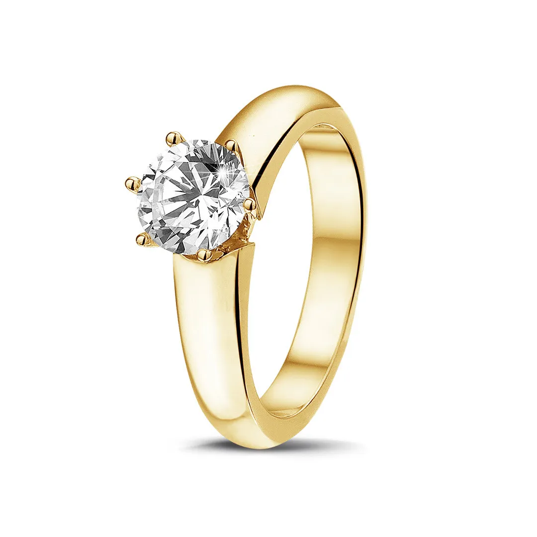 1.00 quilates anillo solitario diamante con 6 grapas en oro amarillo 