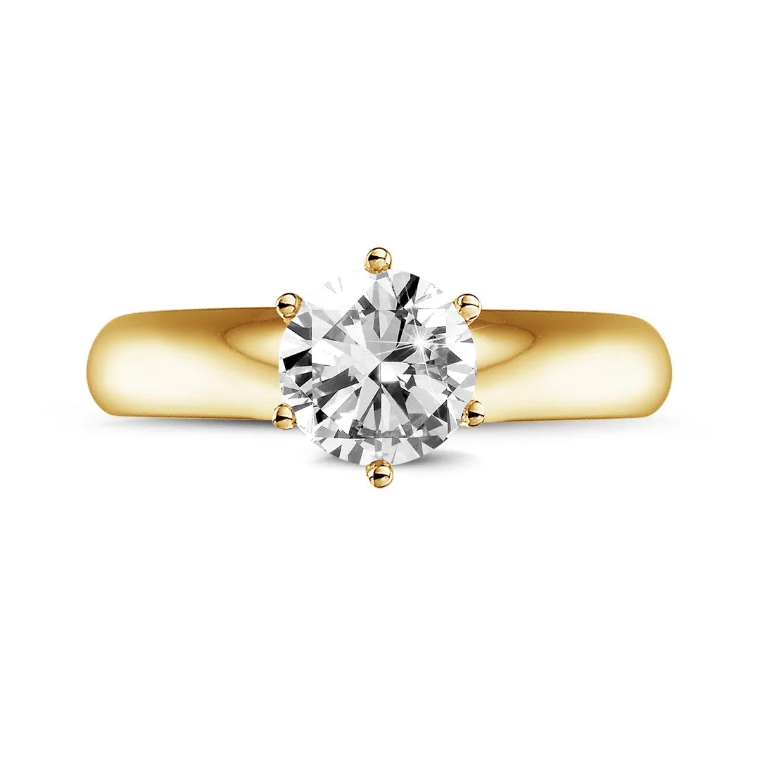 1.00 quilates anillo solitario diamante con 6 grapas en oro amarillo 