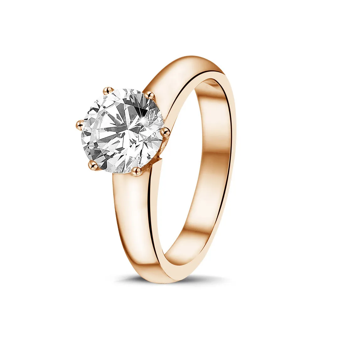 1.50 quilates anillo solitario diamante con 6 grapas en oro rojo 
