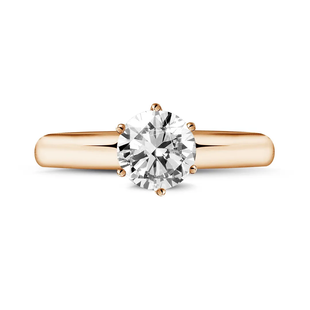 1.50 quilates anillo solitario diamante con 6 grapas en oro rojo 