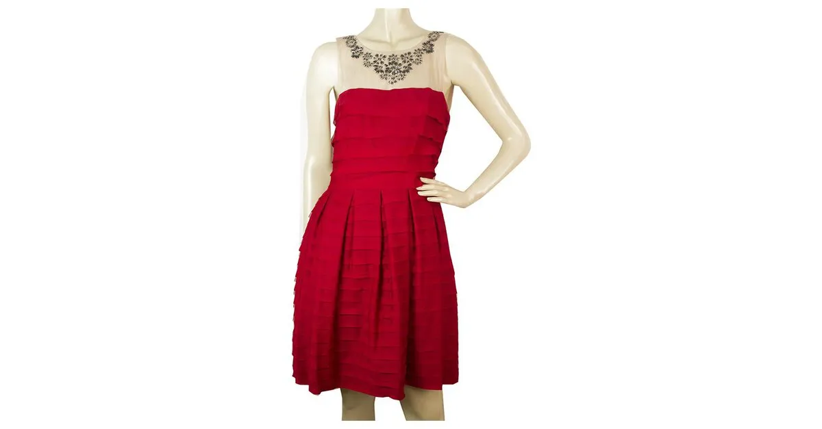 Bcbg Max Azria BCBG MaxAzria Escote con cuentas con volantes rojo Longitud mini Vestido talla S Roja 