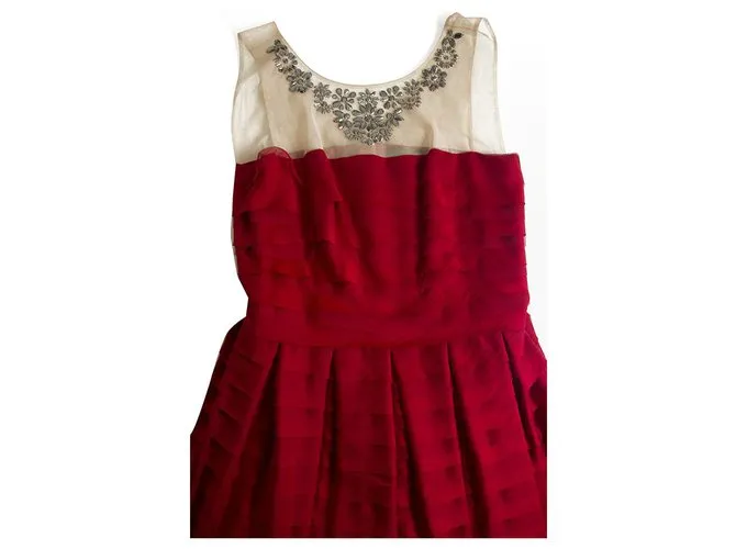 Bcbg Max Azria BCBG MaxAzria Escote con cuentas con volantes rojo Longitud mini Vestido talla S Roja 