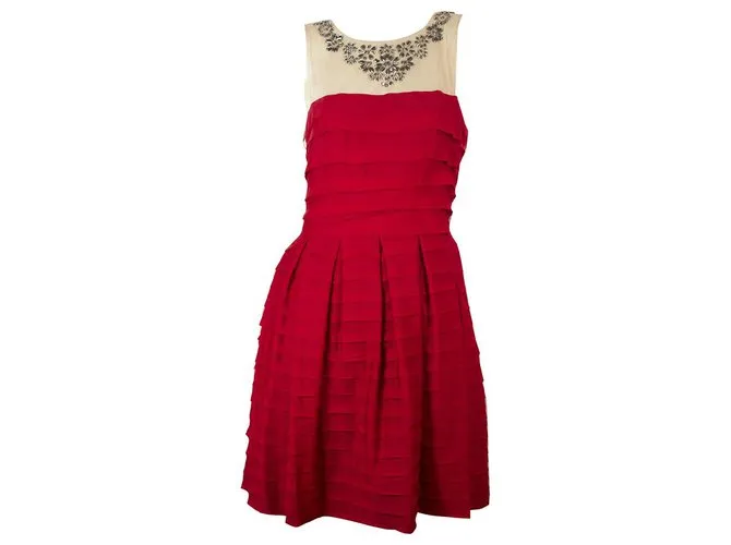 Bcbg Max Azria BCBG MaxAzria Escote con cuentas con volantes rojo Longitud mini Vestido talla S Roja 