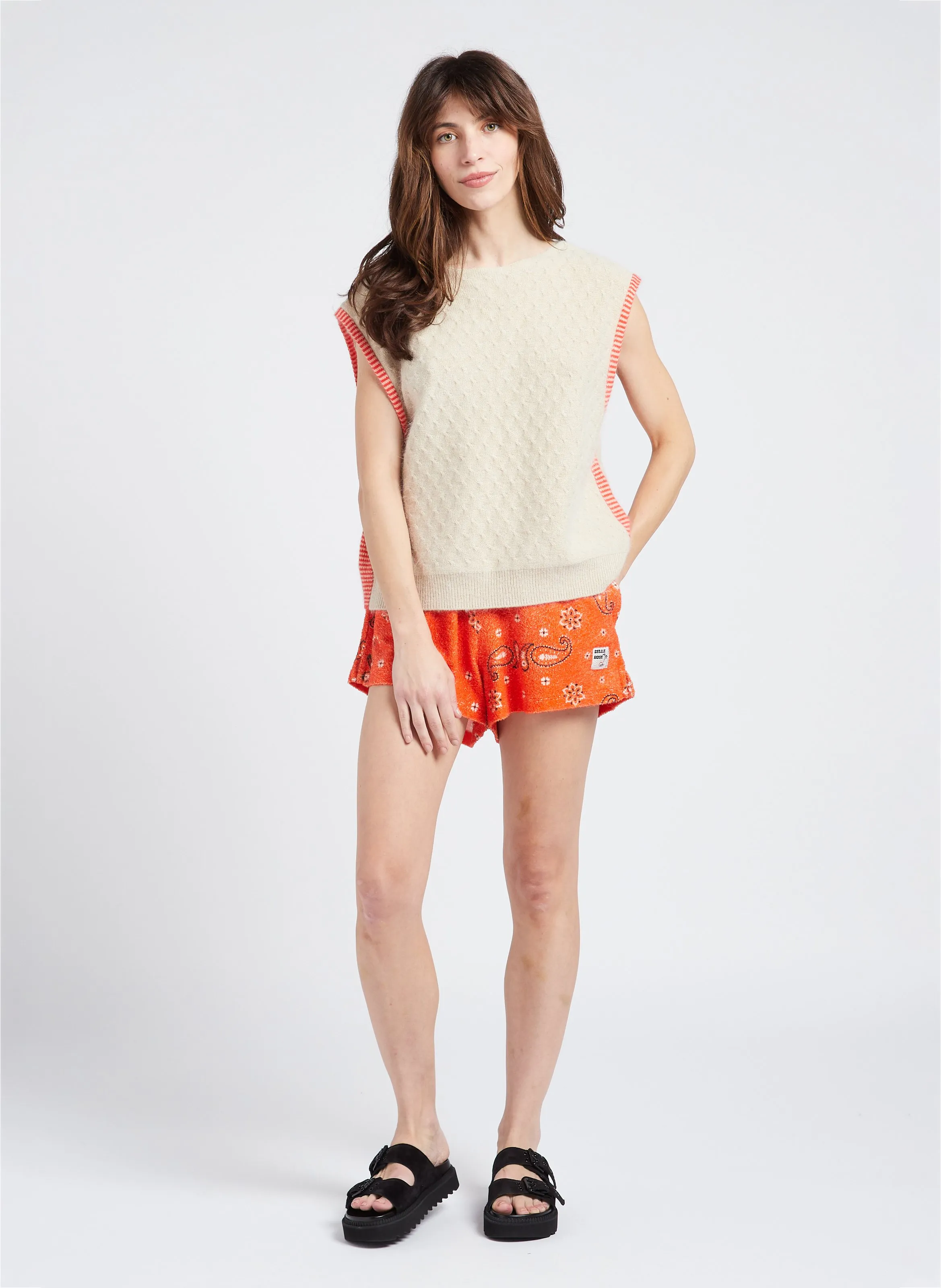 BELLEROSE MIKEY  SHORT ESTAMPADA EFECTO RIZO DE ALGODóN ORGáNICO EN AZUL