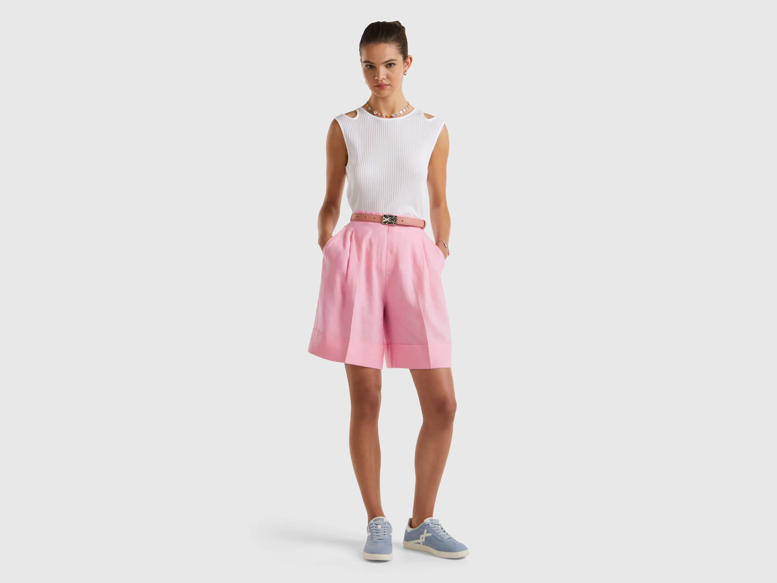 Bermudas de 100 % lino con vuelta
