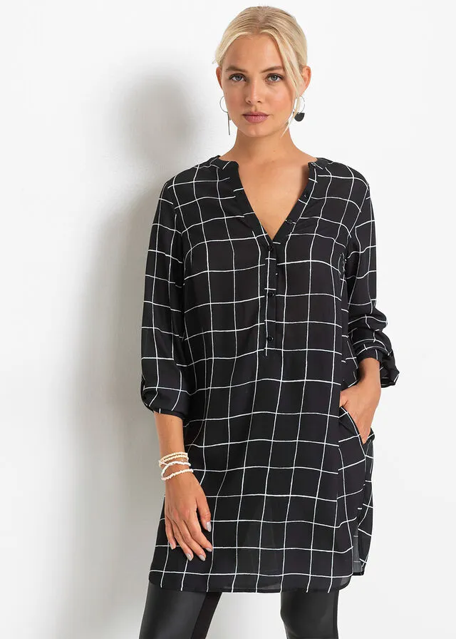 BLUSA LARGA NEGROBLANCO DE CUADROS