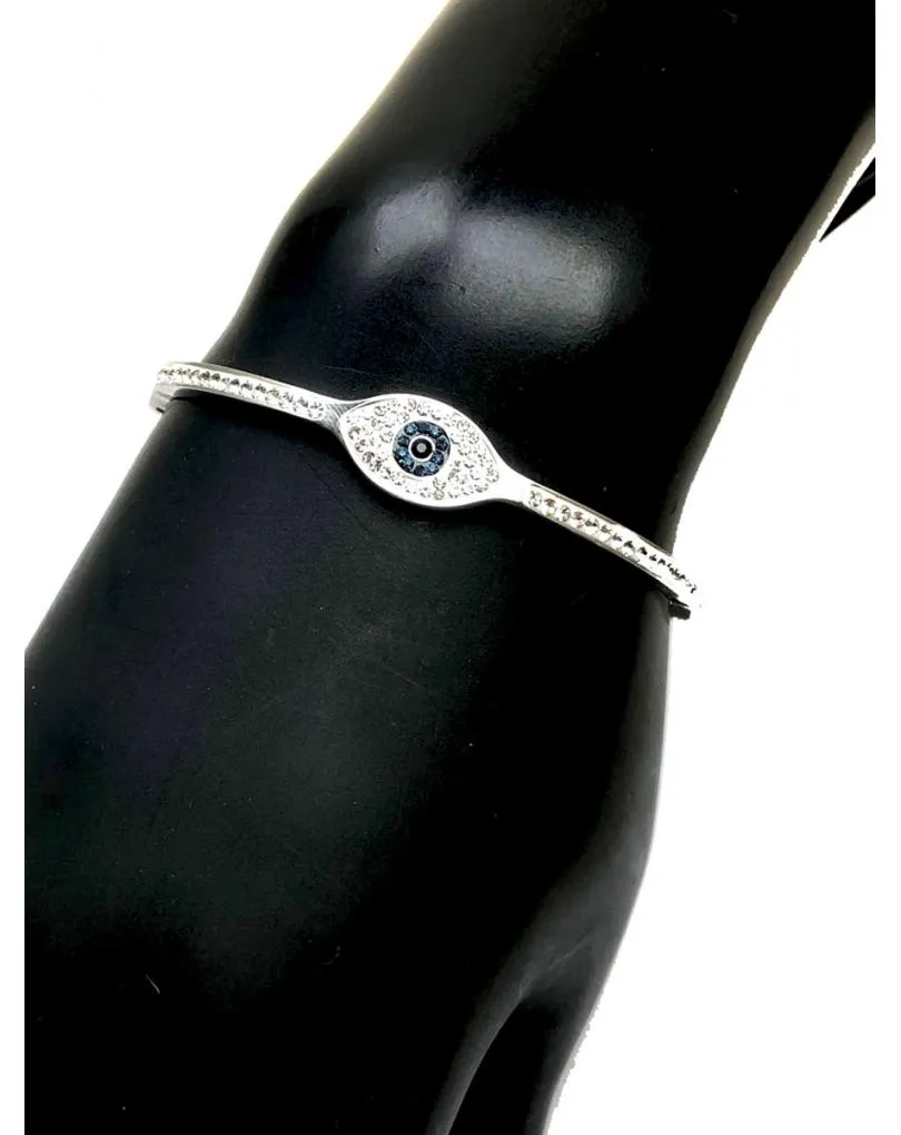 BONITAS PULSERAS PLATEADAS CON OJITO DE LA SUERTE Y CRISTAL