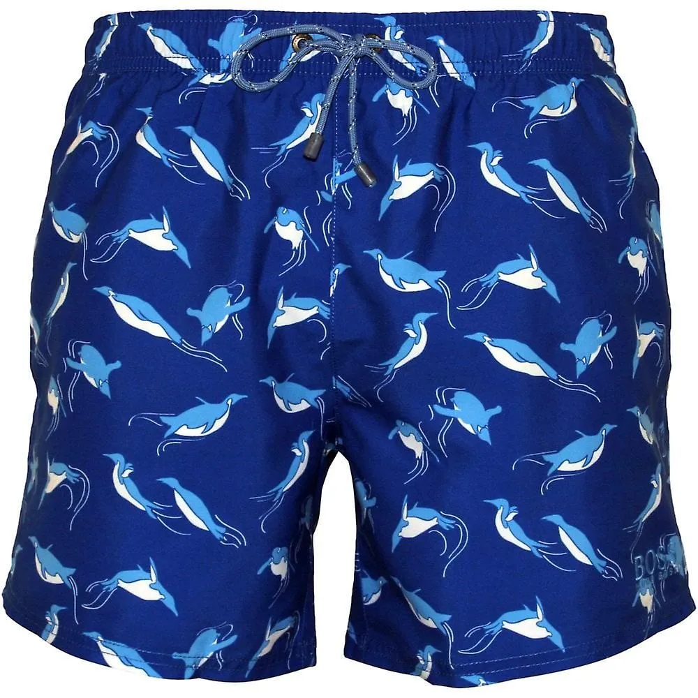 BOSS Natación Penguins Imprimir Pantalones Cortos de Nado, Azul Profundo