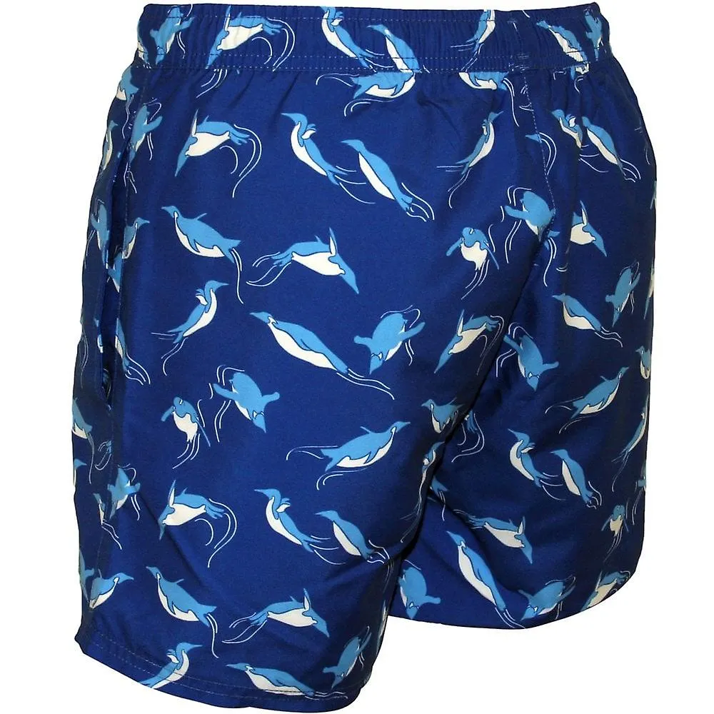 BOSS Natación Penguins Imprimir Pantalones Cortos de Nado, Azul Profundo