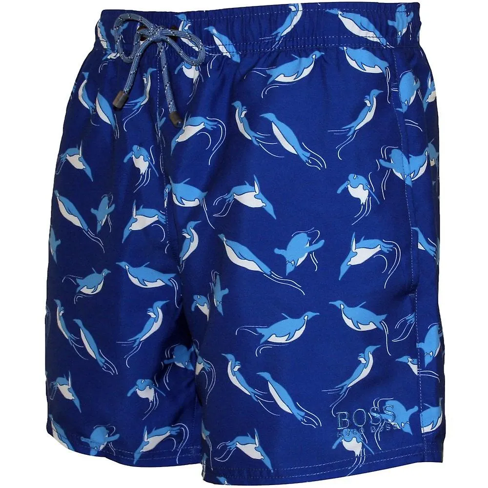 BOSS Natación Penguins Imprimir Pantalones Cortos de Nado, Azul Profundo
