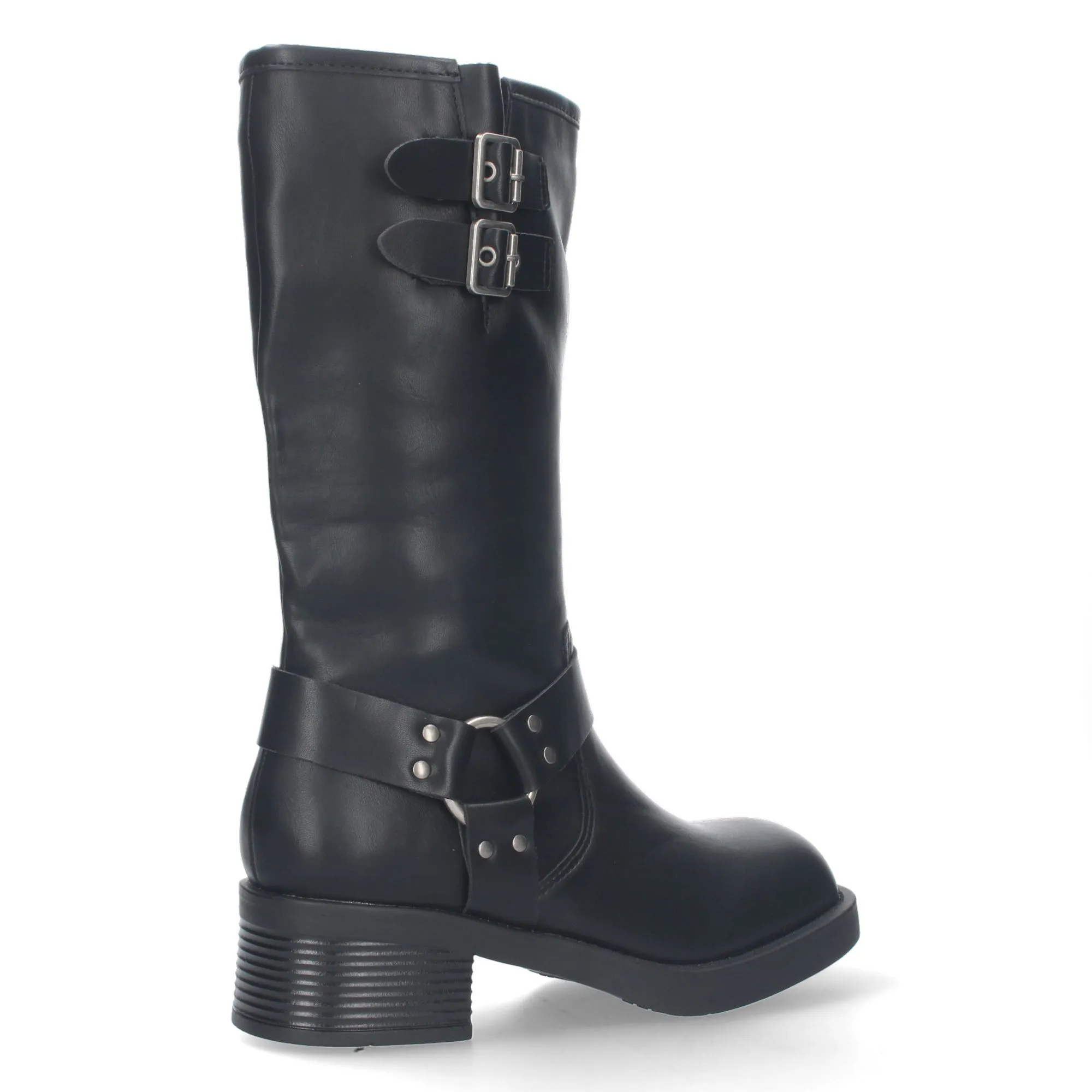 Botas altas planas estilo moteras biker para mujer color negro