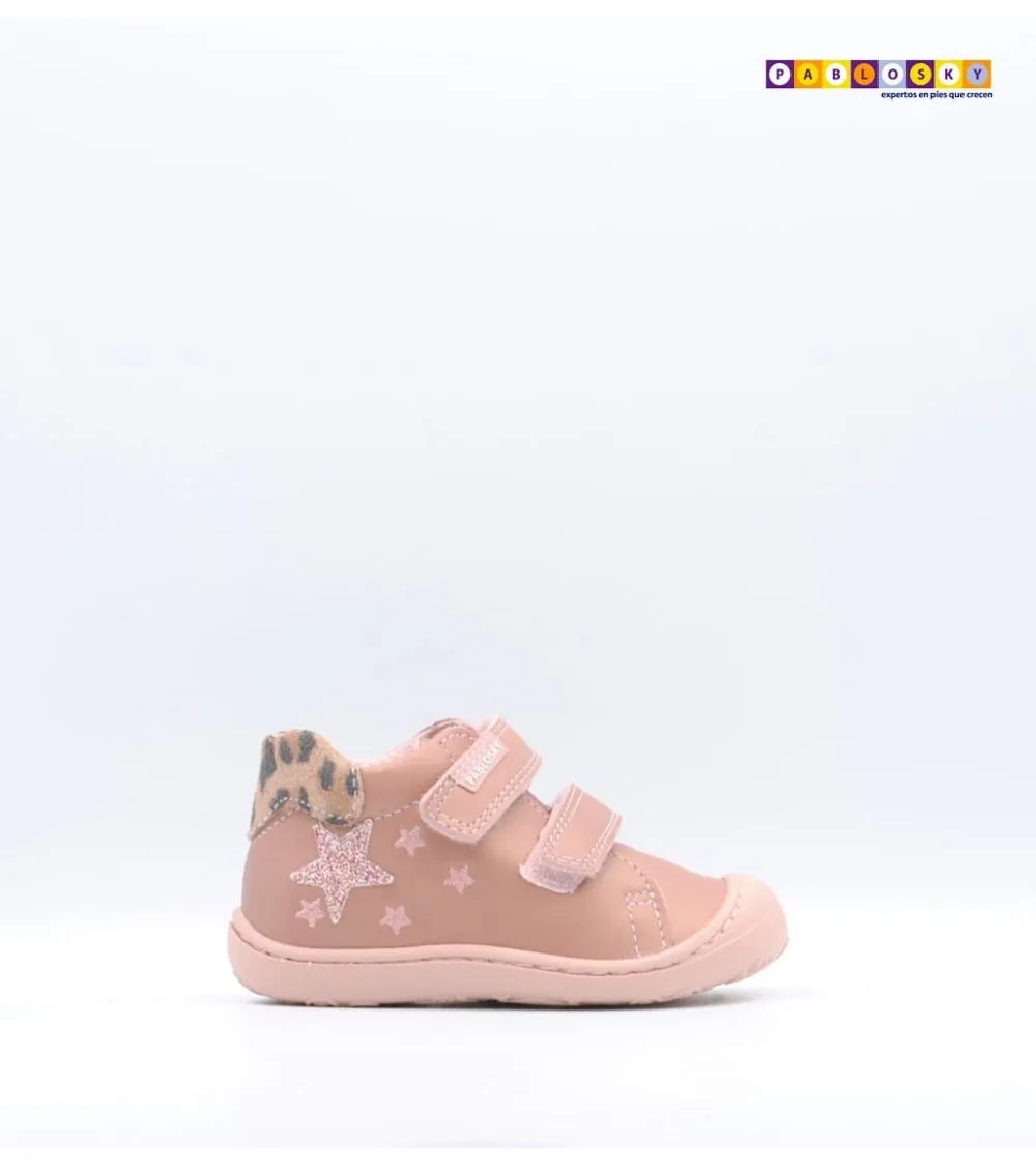BOTÍN PABLOSKY STEPEASY BEBÉ FLEXIBLE ROSA ESTRELLA GLITTER