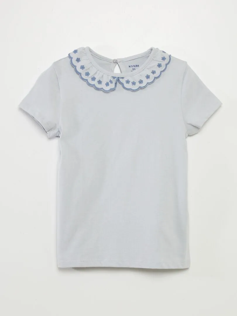 CAMISETA DE ALGODóN CON CUELLO BEBé  AZUL