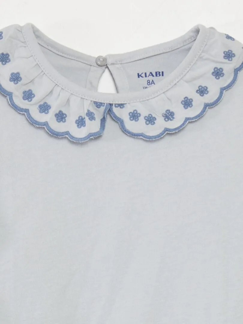CAMISETA DE ALGODóN CON CUELLO BEBé  AZUL