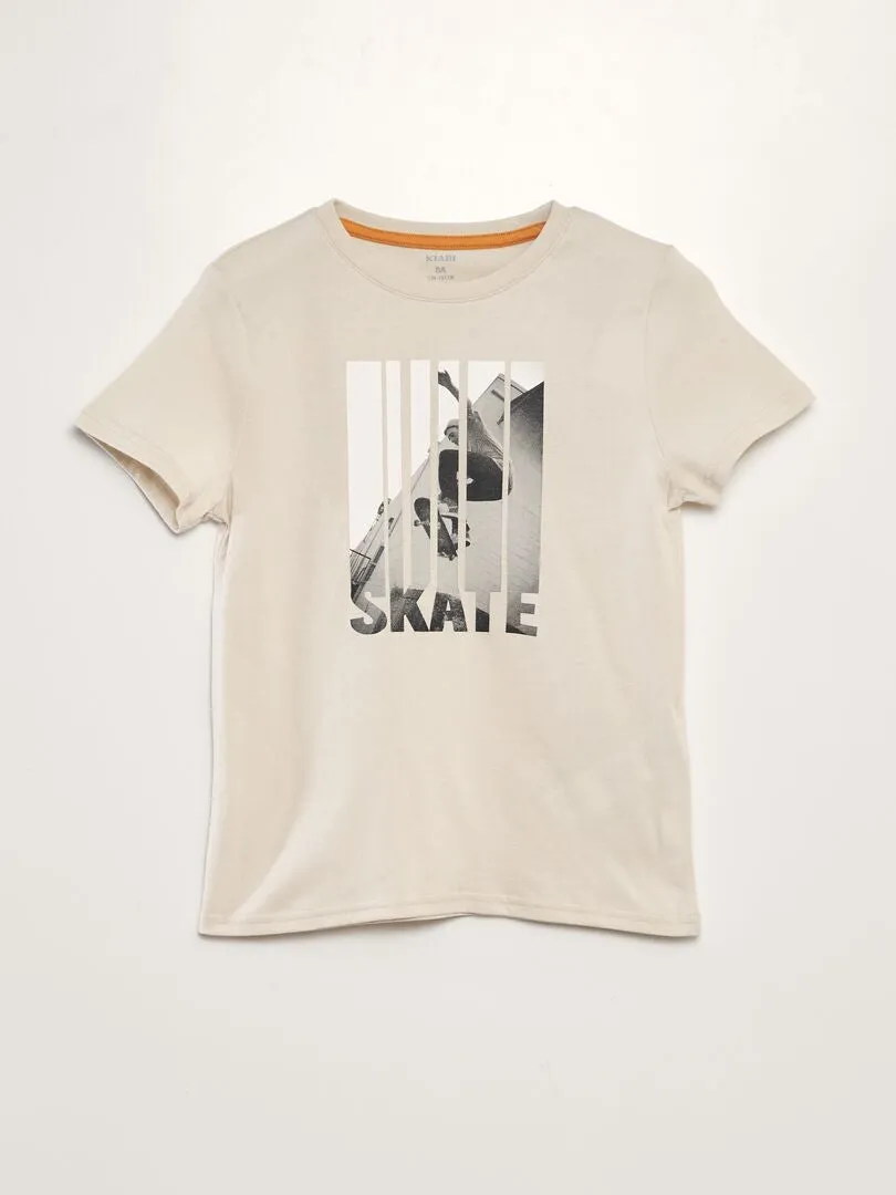 CAMISETA DE PUNTO ESTAMPADA  BEIGE