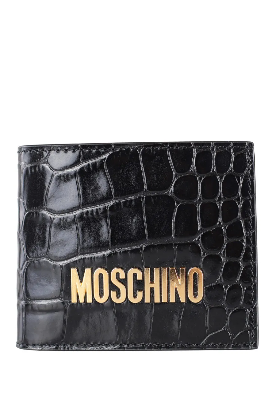 Cartera negra con estampado de cocodrilo y logo 