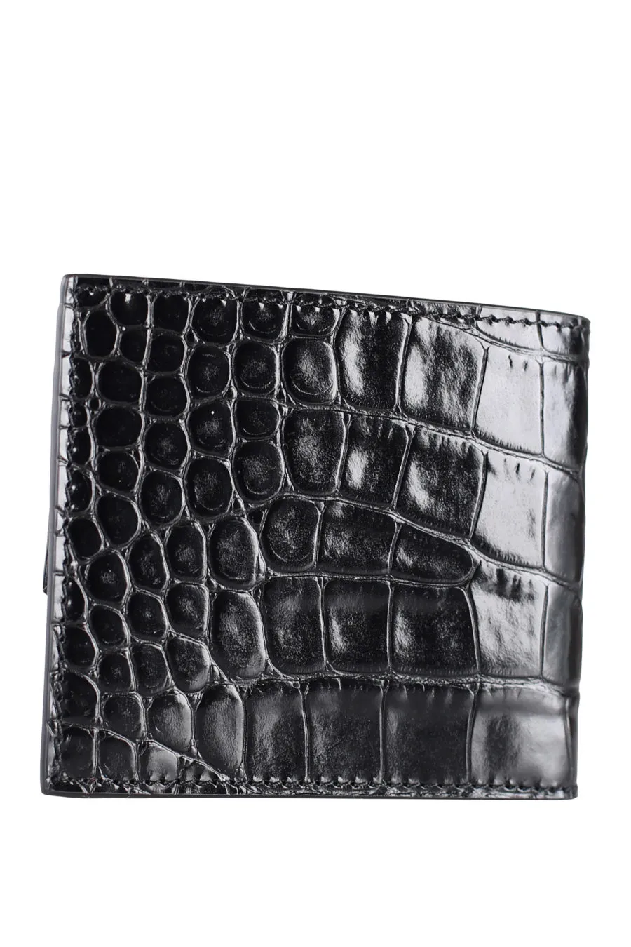 Cartera negra con estampado de cocodrilo y logo 