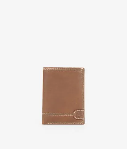 Cartera piel marrón con costuras y portamonedas