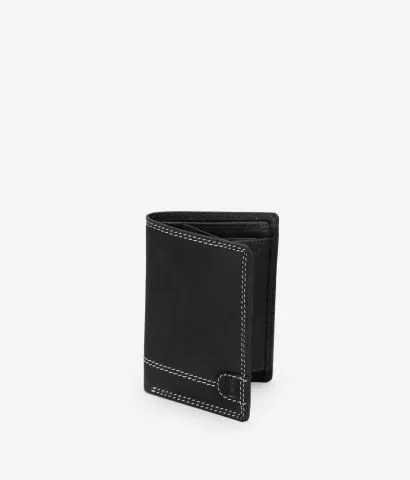 Cartera piel marrón con costuras y portamonedas