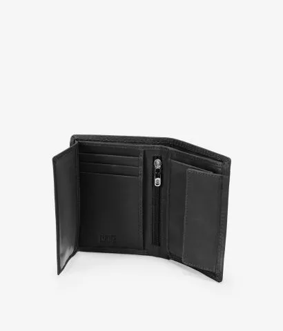 Cartera piel marrón con costuras y portamonedas