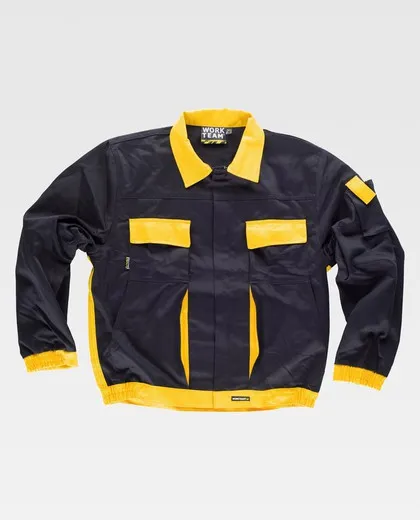 Cazadora linea 2 con cintura y tapetas combinadas Negro / Amarillo