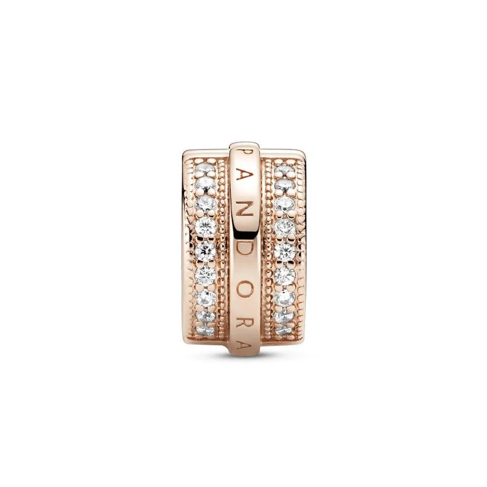 Clip Pandora Rose con circonitas cúbicas transparentes y agarre de silicona con el logo