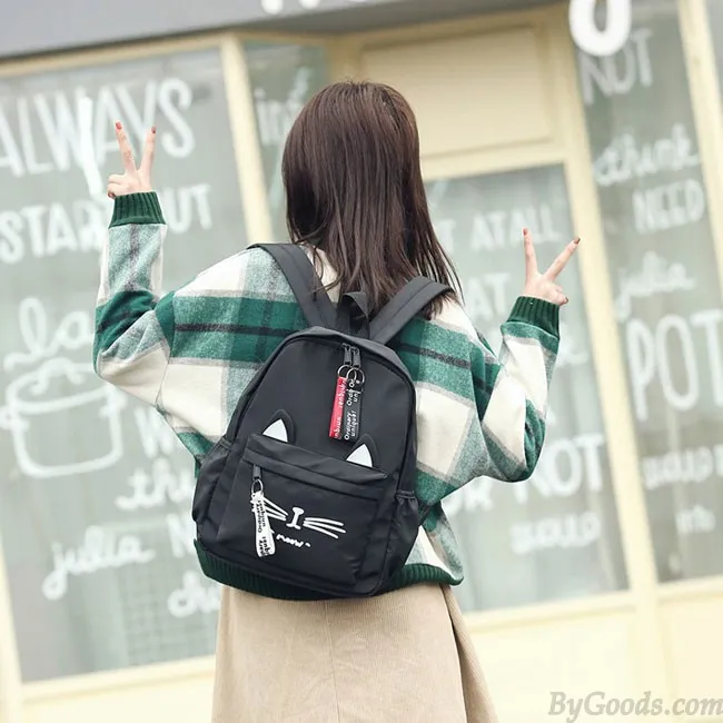 Cute Cartoon Cat Student Bag Large Kitten Canvas School Backpack