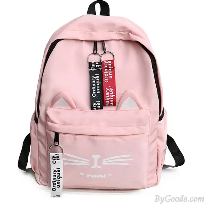 Cute Cartoon Cat Student Bag Large Kitten Canvas School Backpack
