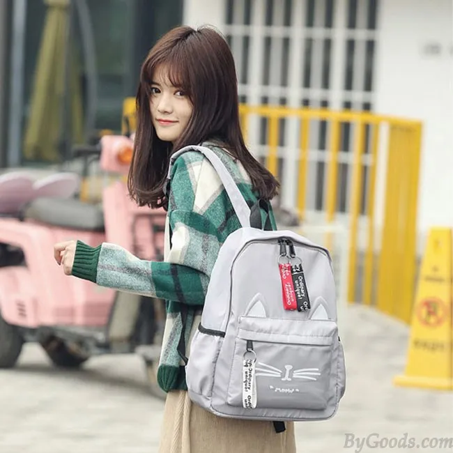 Cute Cartoon Cat Student Bag Large Kitten Canvas School Backpack