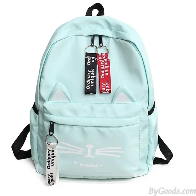 Cute Cartoon Cat Student Bag Large Kitten Canvas School Backpack