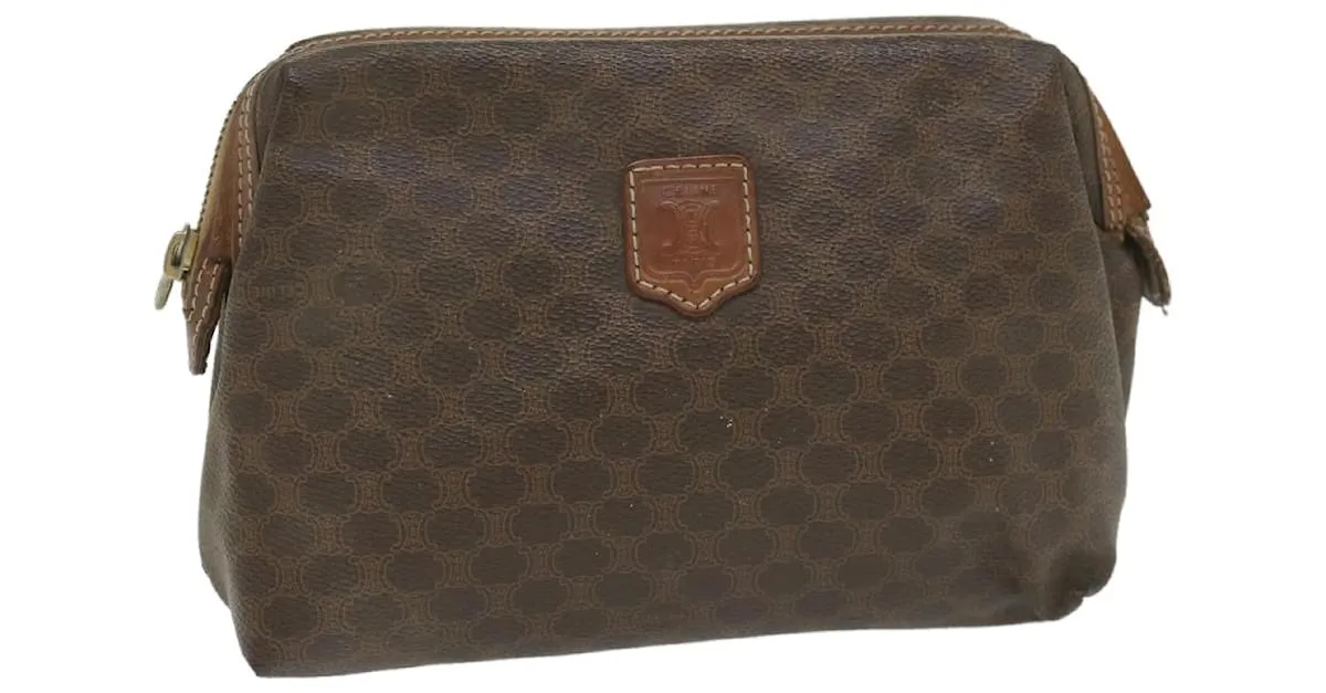 Céline CELINE Funda de lona Macadam Cuero PVC Marrón Auth yk9282 Castaño 
