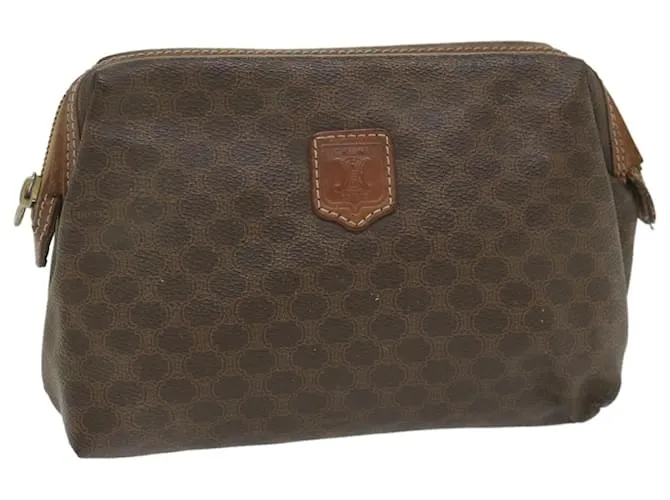 Céline CELINE Funda de lona Macadam Cuero PVC Marrón Auth yk9282 Castaño 