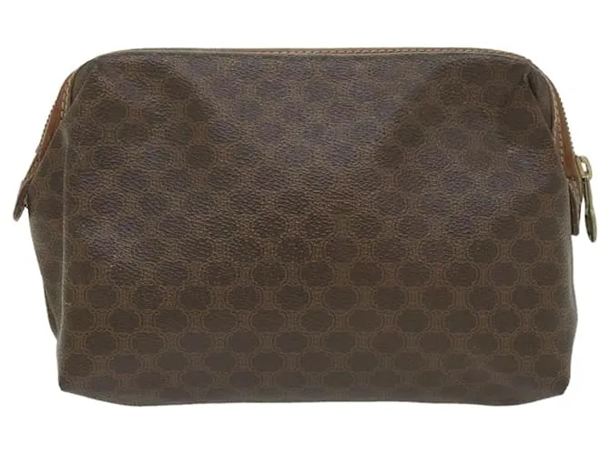 Céline CELINE Funda de lona Macadam Cuero PVC Marrón Auth yk9282 Castaño 