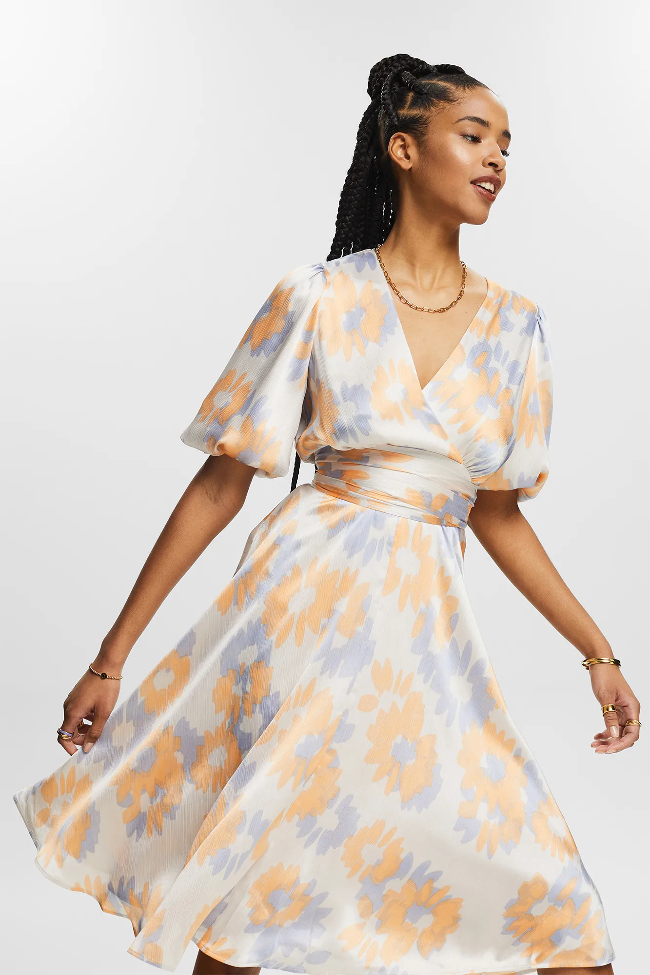 Esprit Vestido midi estampado abstracto material sostenible