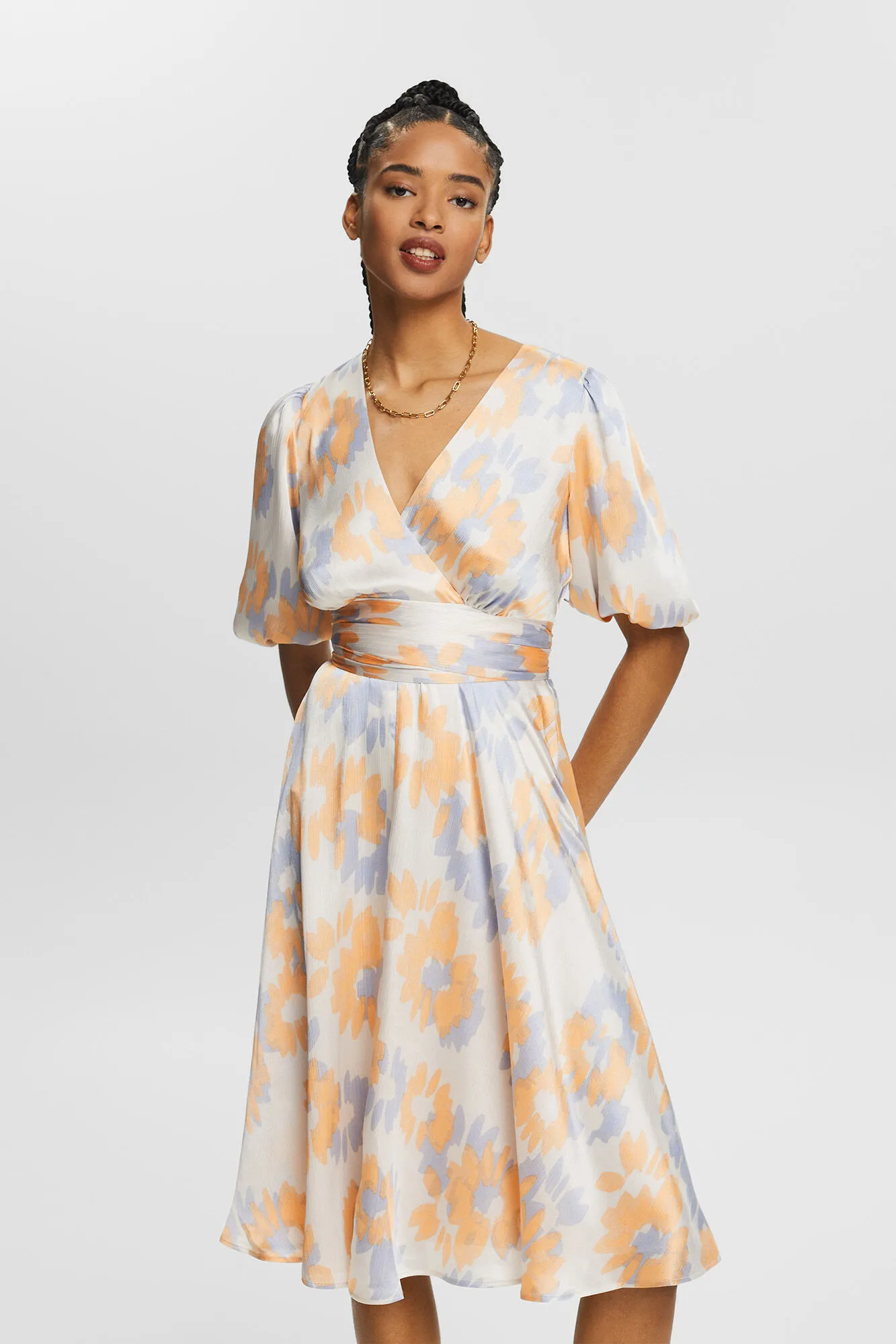 Esprit Vestido midi estampado abstracto material sostenible