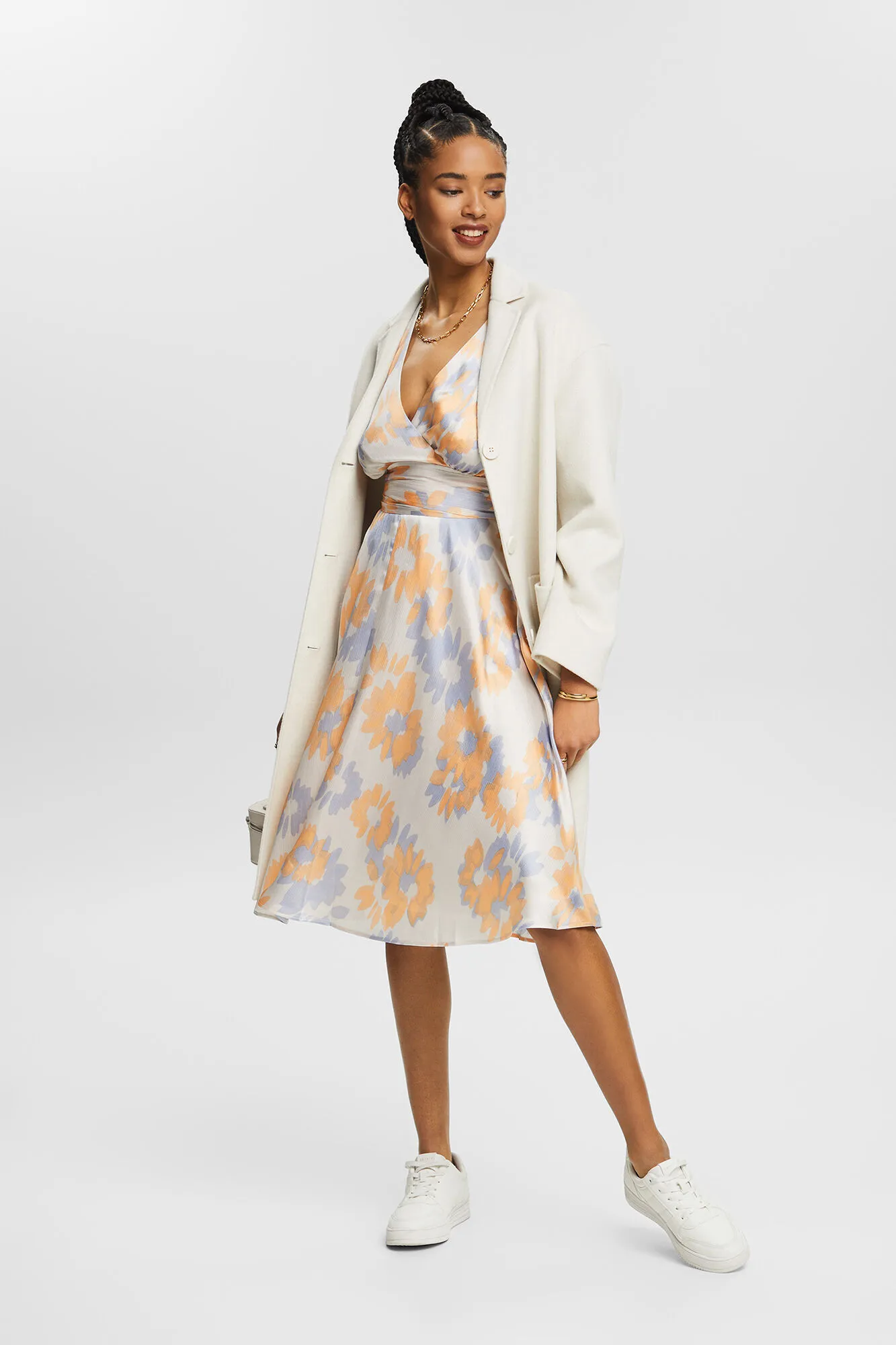 Esprit Vestido midi estampado abstracto material sostenible