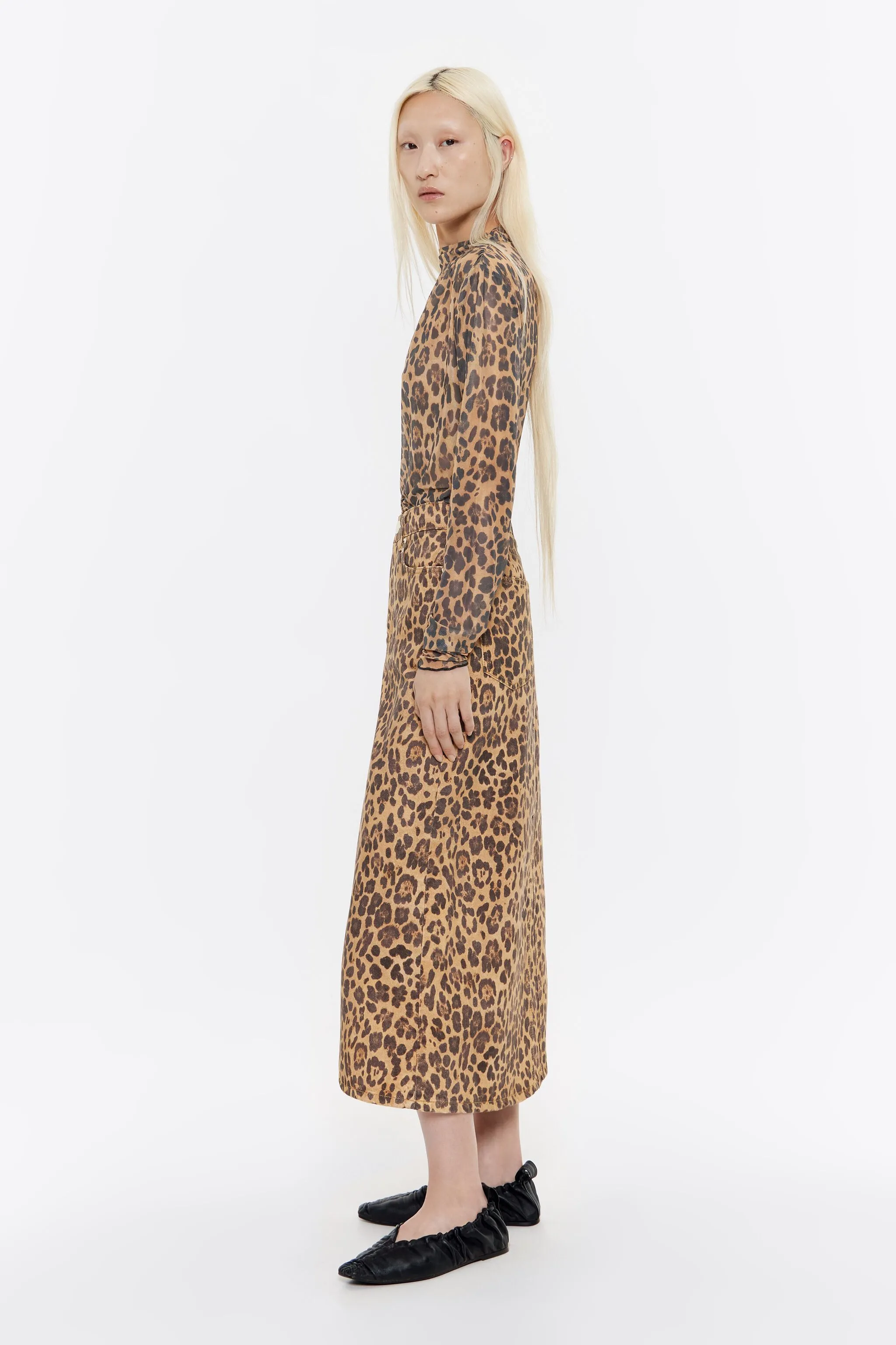 Falda denim línea A Leopard natural