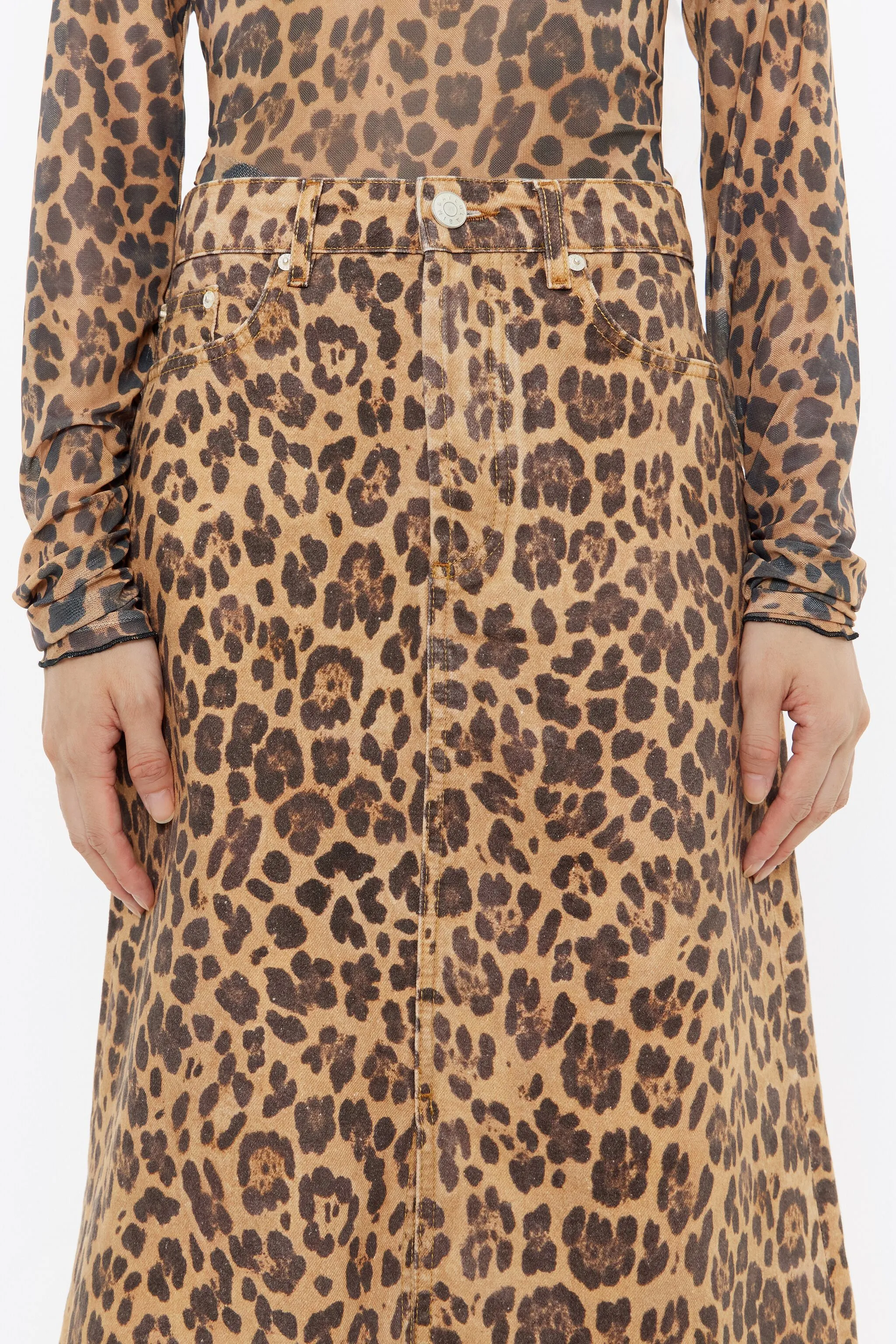 Falda denim línea A Leopard natural