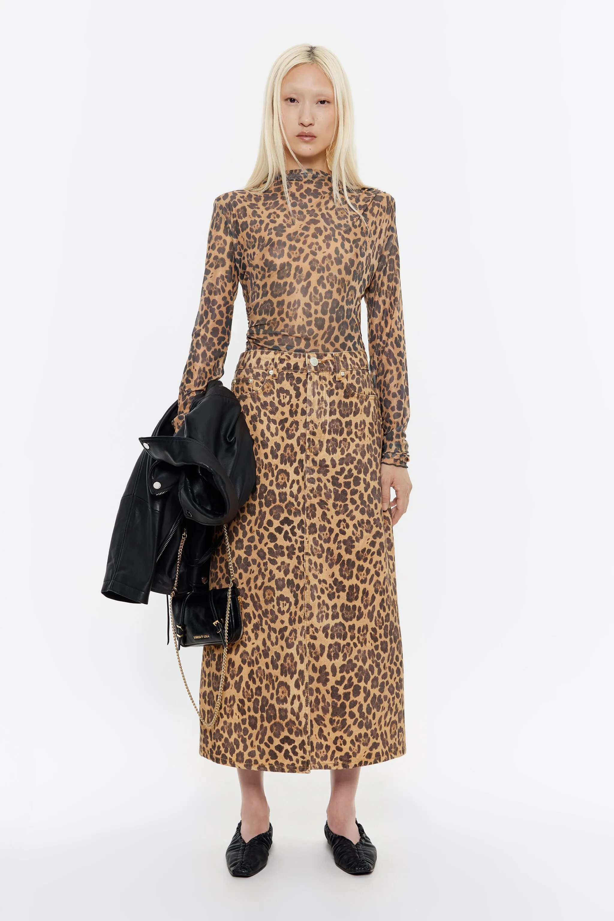 Falda denim línea A Leopard natural