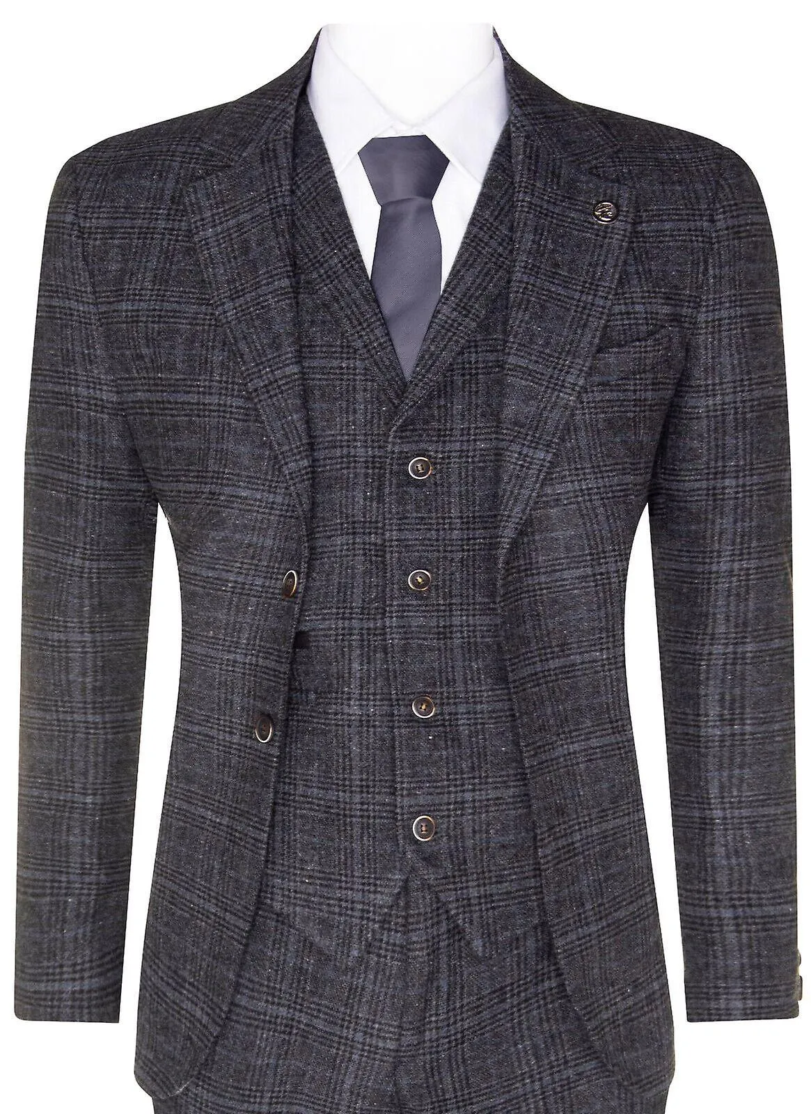 Hombre gris cheque 3 piezas traje de tweed peaky blinders
