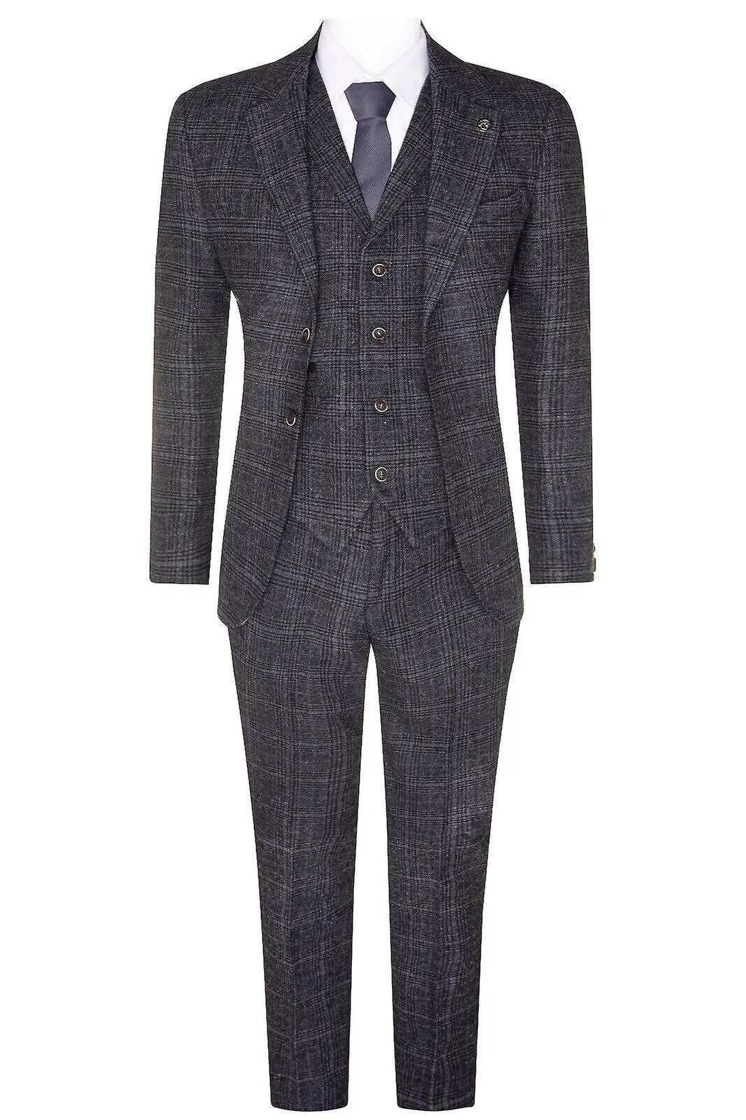 Hombre gris cheque 3 piezas traje de tweed peaky blinders