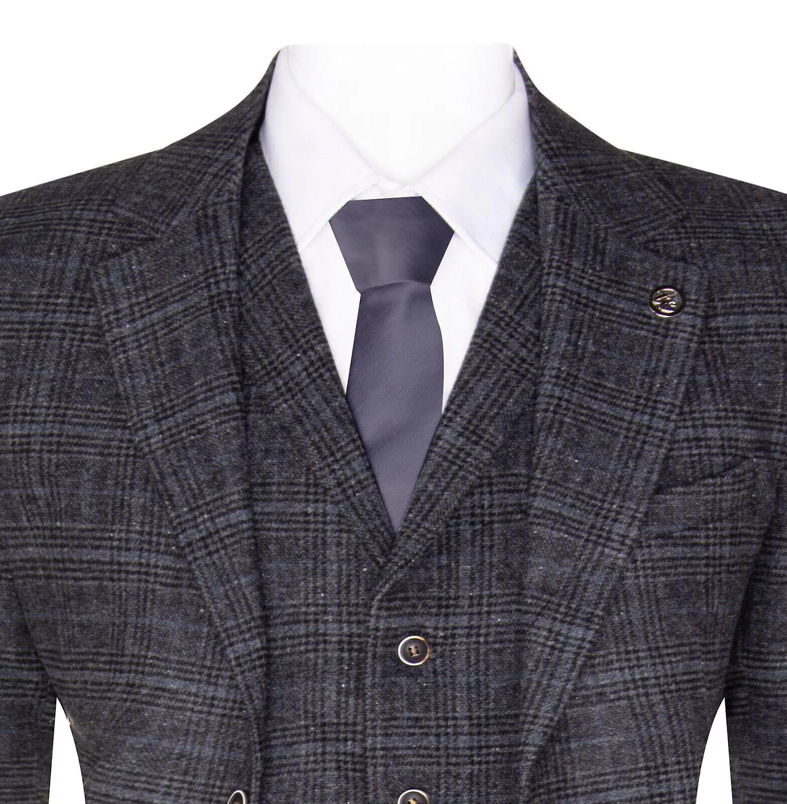 Hombre gris cheque 3 piezas traje de tweed peaky blinders