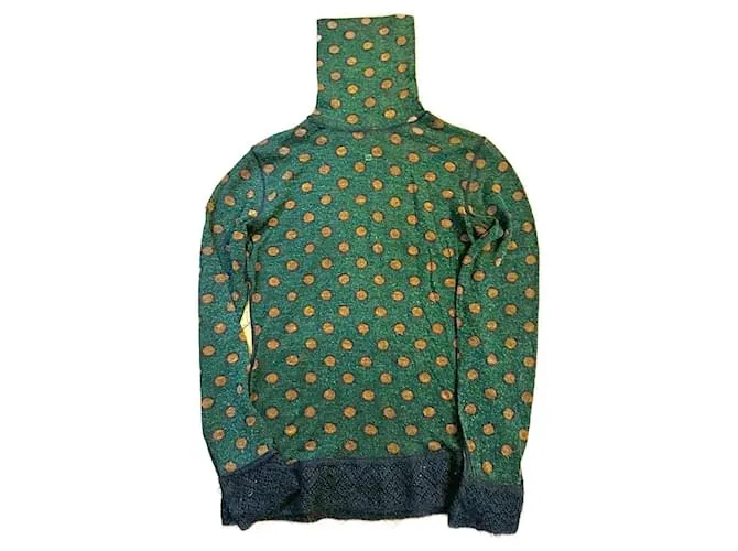 Jean Paul Gaultier Vintage Pois Top en lana verde con pois amarillos. Gris 