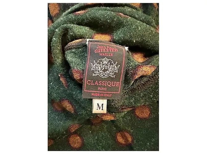 Jean Paul Gaultier Vintage Pois Top en lana verde con pois amarillos. Gris 