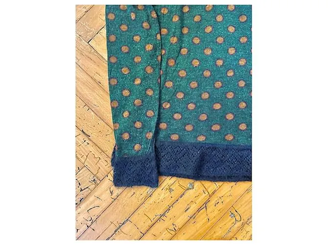 Jean Paul Gaultier Vintage Pois Top en lana verde con pois amarillos. Gris 