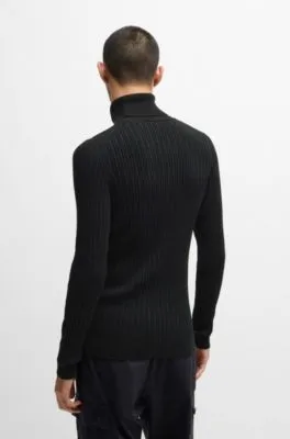 Jersey de cuello vuelto de canalé en algodón y lana
