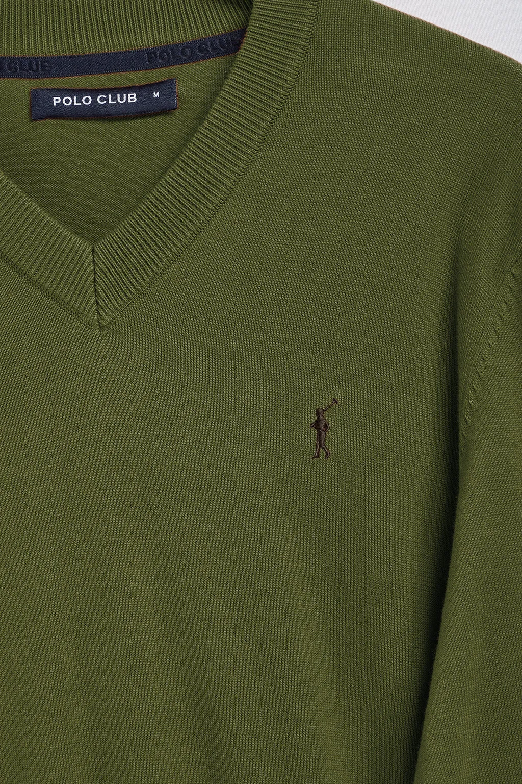 Jersey de punto verde caqui con cuello de pico y bordado Rigby Go