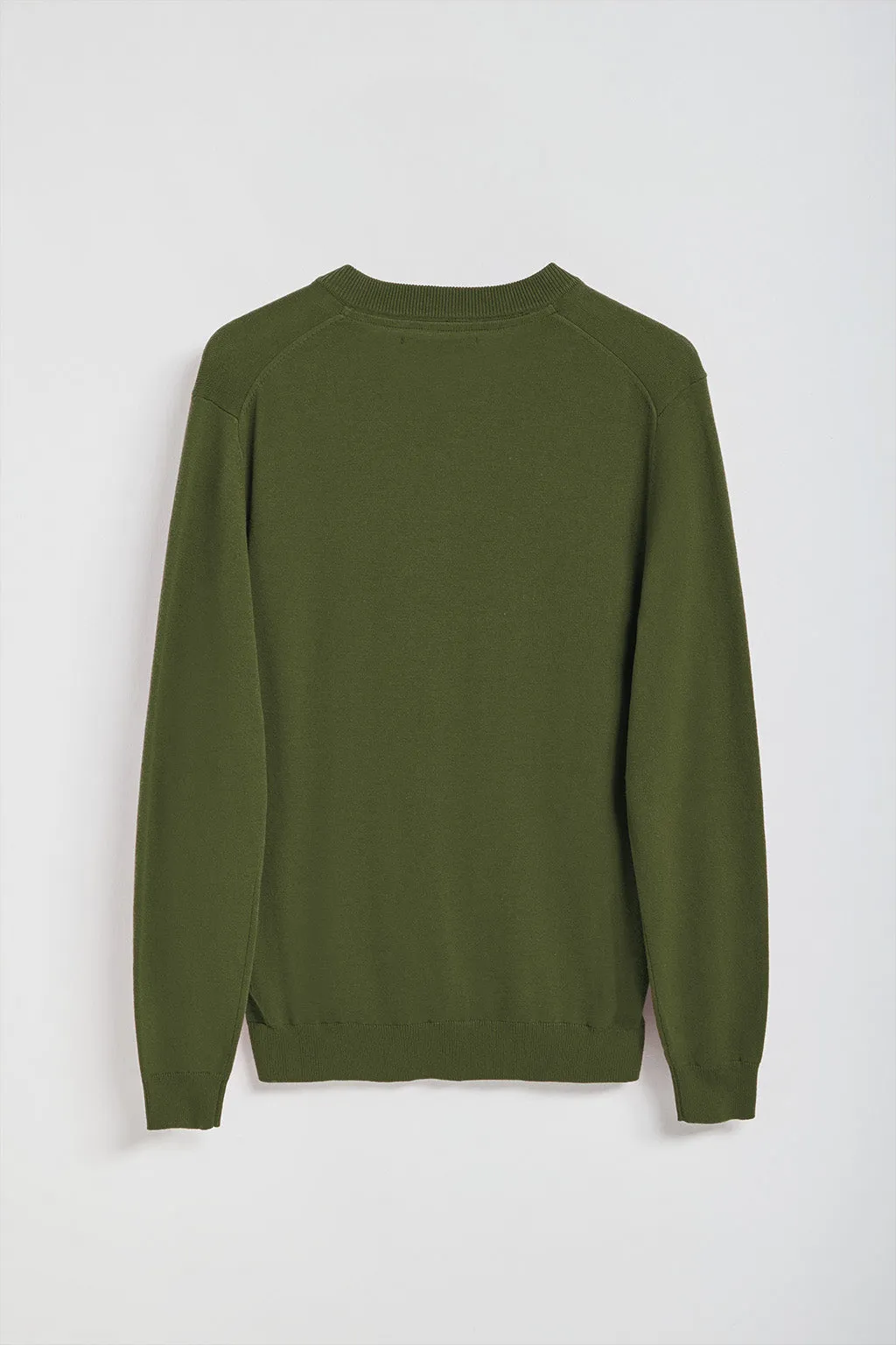 Jersey de punto verde caqui con cuello de pico y bordado Rigby Go