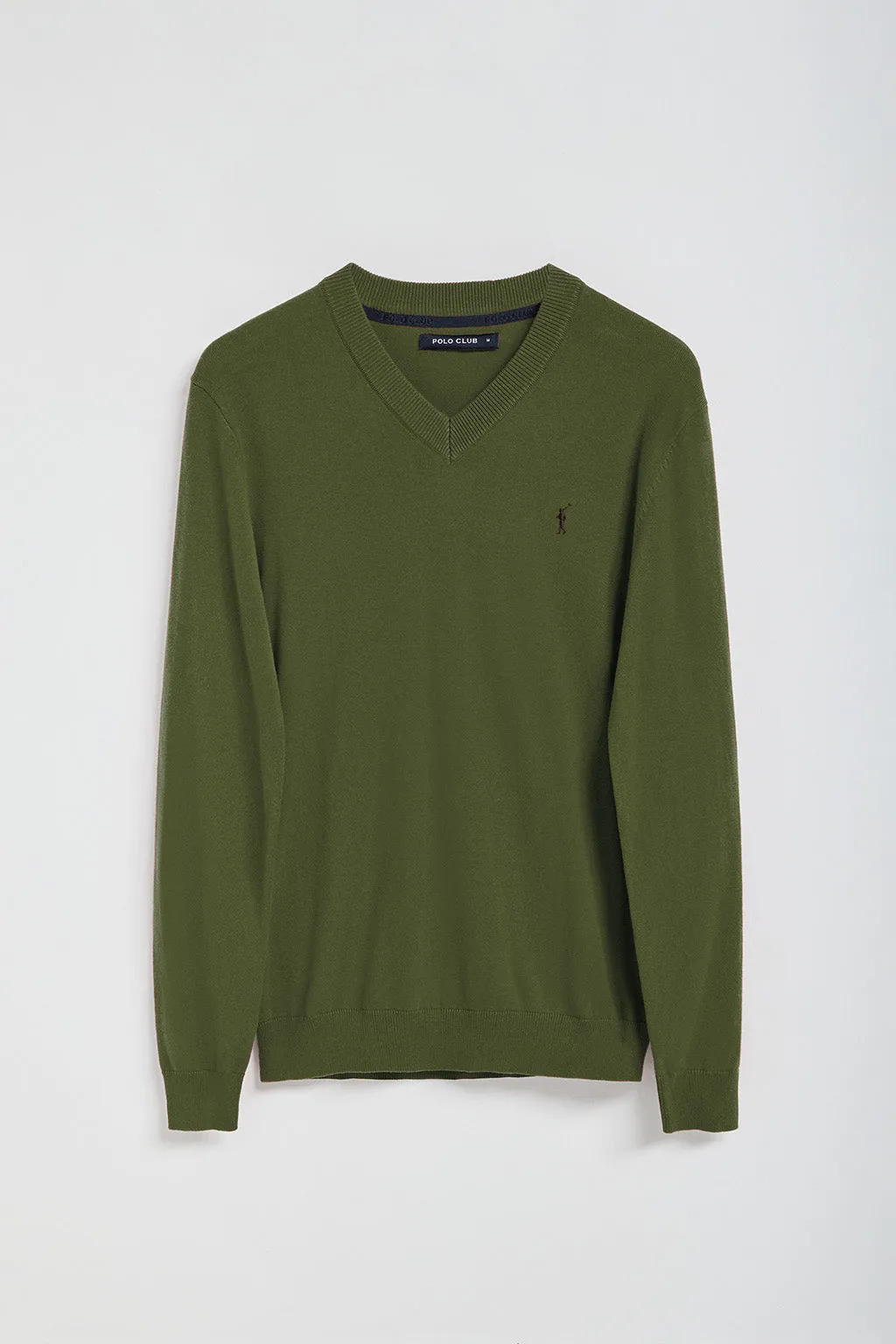 Jersey de punto verde caqui con cuello de pico y bordado Rigby Go